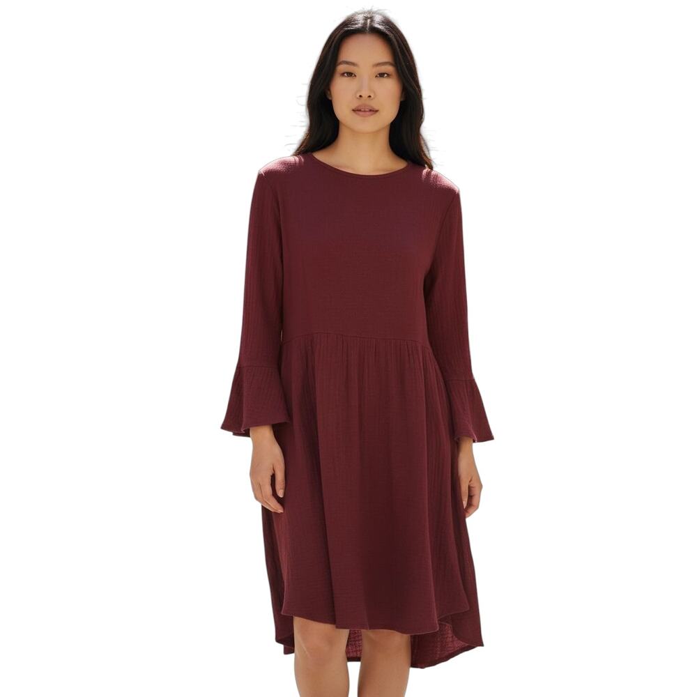 PatPat Red Babydoll Dress Womens Large Flowy Empire Waist Casual Boho 3/4 Sleeve
